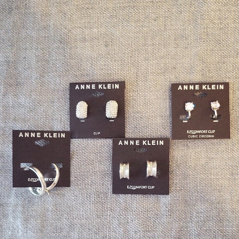Anne Klein Silver Comfort Clip Earrings, Four Pair